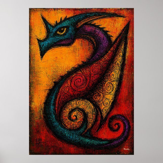 Mythic Dragon in Color Fields Expressionist Poster (Devant)
