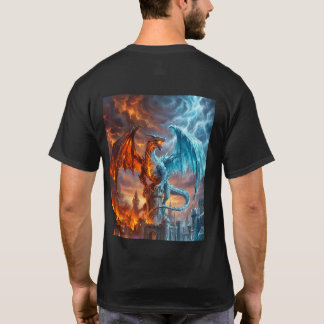 Mythical Fire and Ice Dragon Gamer Fantasy T-Shirt
