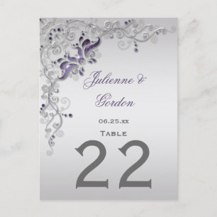 N° 2 Cartes de table Ornat Purple Silver Floral Fi