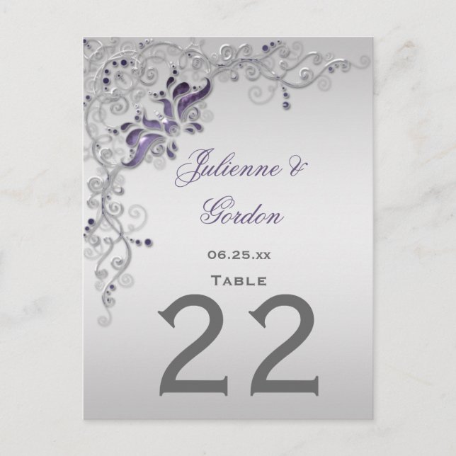 N° 2 Cartes de table Ornat Purple Silver Floral Fi (Devant)