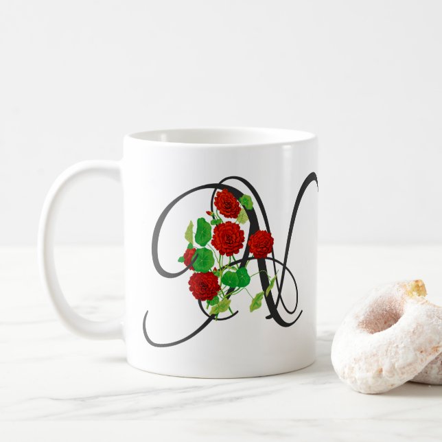 N initial, Mug de café de Nasturtium Vintage (Avec donut)