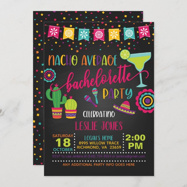 Nacho Moyenne Bachelorette Fête Invitation - BL (Devant / Derrière)