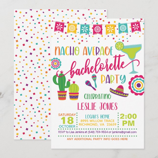 Nacho Moyenne Bachelorette Invitation à la fête -  (Devant / Derrière)