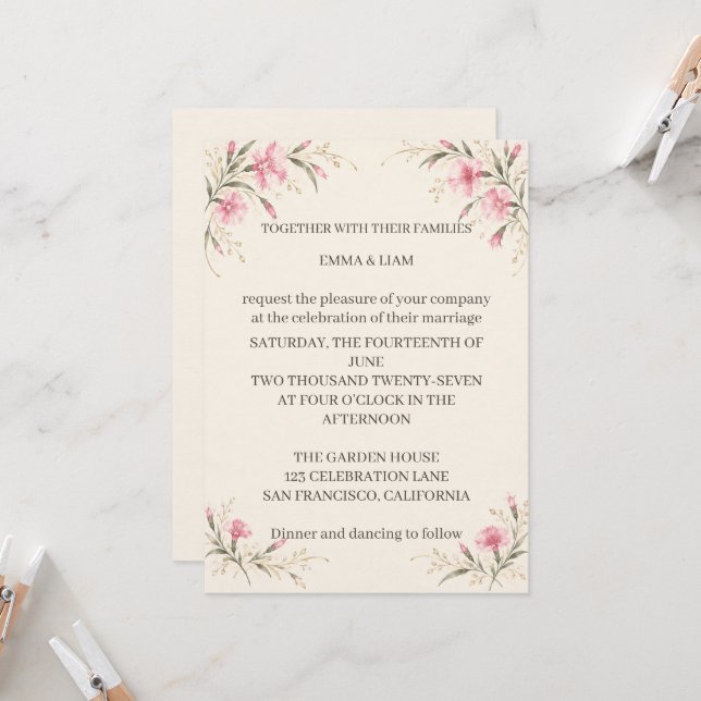 Nadeshiko Wedding Invitation (Devant/Arrière en situation)