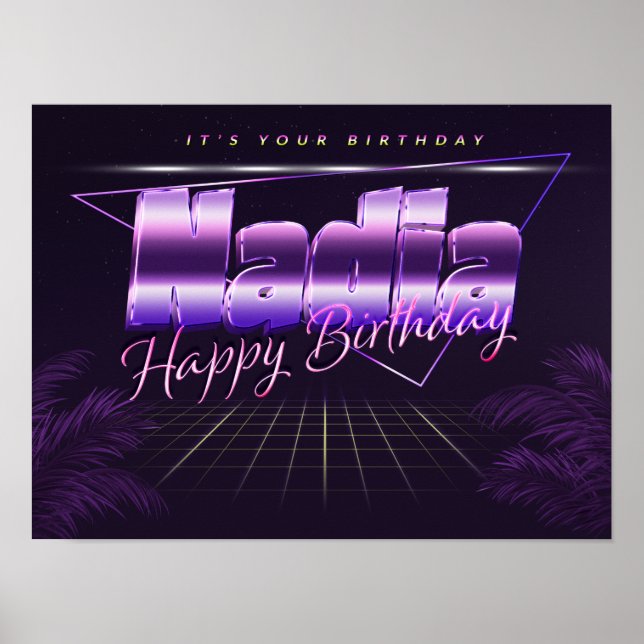Nadia Nom Vorname lila retro Poster Geburtstag (Devant)