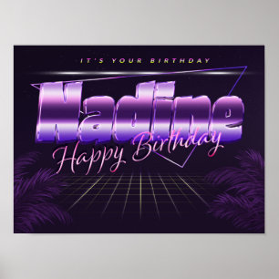 Nadine Name Vorname lila retro Poster Geburtstag