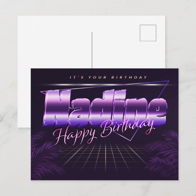 Nadine Prénom Anniversaire de la carte postale (Devant / Derrière)