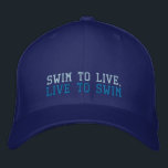 Nager pour vivre, vivre pour nager casquette brodé<br><div class="desc">Montrez votre amour de la natation avec ce slogan casquette brodé casquette. Lit Swim to Live,  live to Swim. Un grand cadeau pour les nageurs et les entraîneurs de natation.</div>