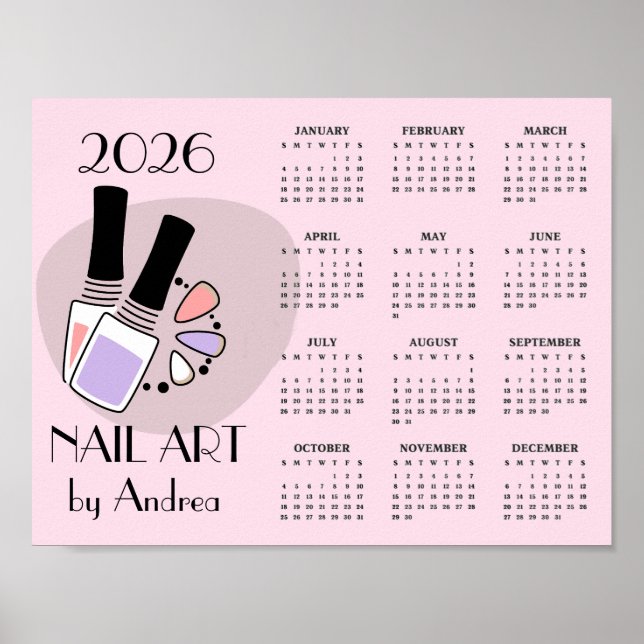 Nail Art Manicure Design 2026 Calendar Poster (Devant)