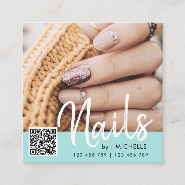 Nails de code QR turquoises cartes de visite photo (Devant)