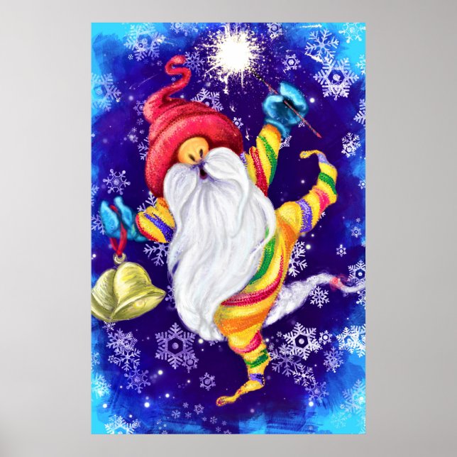 Nain de Noël avec affiche de cloches - Peinture (Devant)