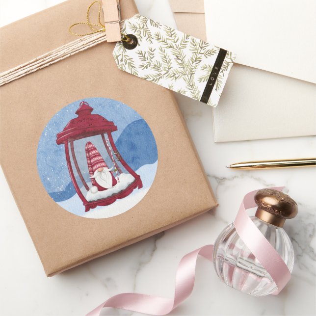 Nain de Noël dans un autocollant de lanterne (Cadeaux)