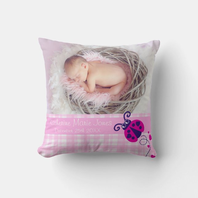Naissance nouveau-né cadeau ladybug filles coussin (Recto)