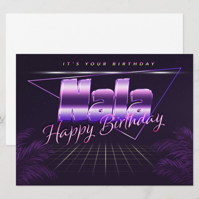 Nala Nom Prénom lila retro Carte Anniversaire (Devant / Derrière)