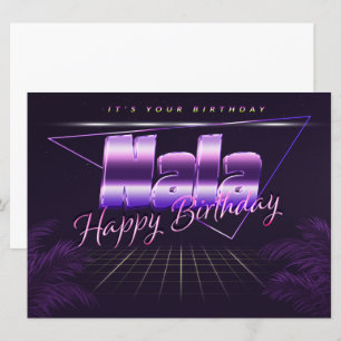 Nala Nom Prénom lila retro Carte Anniversaire