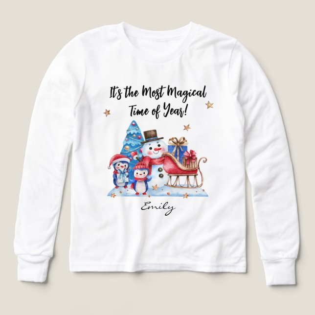 Name || Cute Snowman, Penguins Youth Long Sleeve (Motif recto)