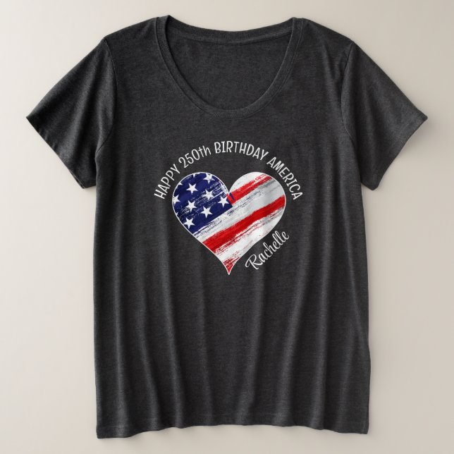 Name Happy 250th Birthday America Flag Heart (Design devant)