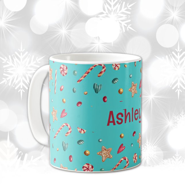 Name, Turquoise Candy & Cookies 11oz Coffee Mug (Créateur téléchargé)