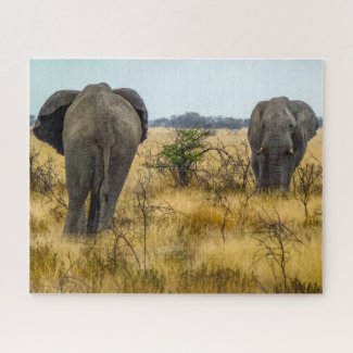 Namibia Jigsaw Puzzle - wild elephants in grass