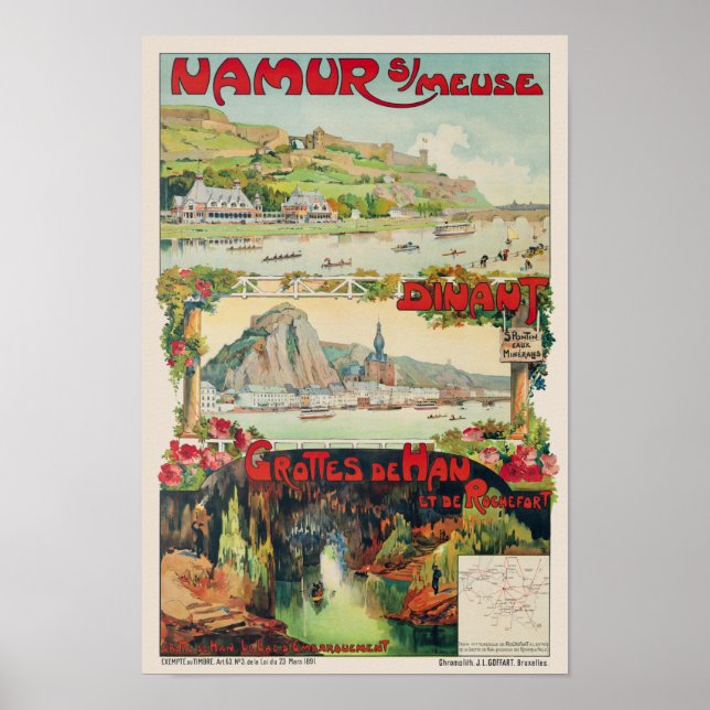 Namur sur Meuse Belgique Poster vintage 1891 (Devant)