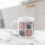 NANA Grand-mère Photo Collage Mug | ROSE<br><div class="desc">Customisez cette jolie confection de tasse moderne pour célébrer votre grand-mère préférée cette fête des mères, Noël ou anniversaire ! Les caractéristiques de design alternent les carrés de photos et les blocs de lettres rose rose poussiéreux épelant "NANA" dans des lettres serif modernes avec un coeur blanc dans le dernier...</div>