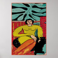 Nancy avec chat et fougères Poster