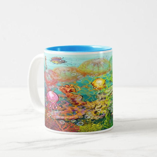 Nanny Octopus and Aqua Babies Mug à café à deux to (Devant gauche)