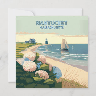 Nantucket Beach Hydrangeas Lighthouse Rétro