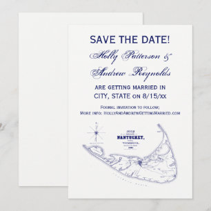 Nantucket Island MA Carte Vintage Marine Blue