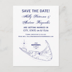 Nantucket Island MA Carte Vintage Marine Blue