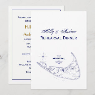 Nantucket Island MA Carte Vintage Marine Blue