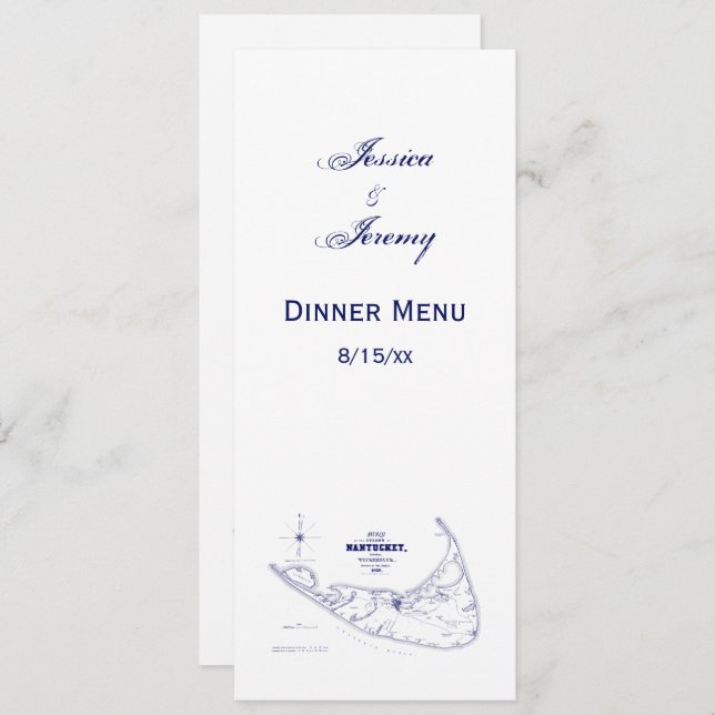 Nantucket Island MA Carte Vintage Marine Blue (Devant / Derrière)