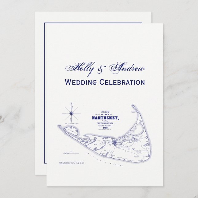 Nantucket Island MA Carte Vintage Marine Blue (Devant / Derrière)