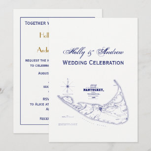 Nantucket Island MA Carte Vintage Marine Blue