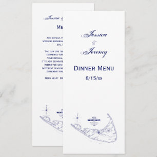 Nantucket Island MA Carte Vintage Marine Blue