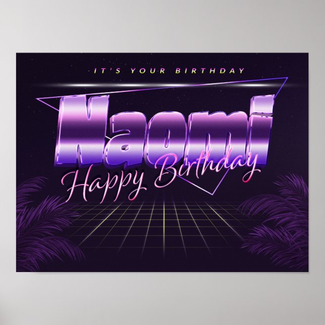 Naomi Nom Prénom lila retro Affiche Anniversaire (Devant)