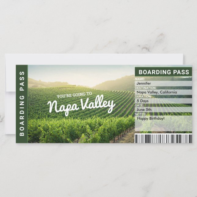 Napa Valley Surprise Voyage Révéler cadeau Billet (Devant)
