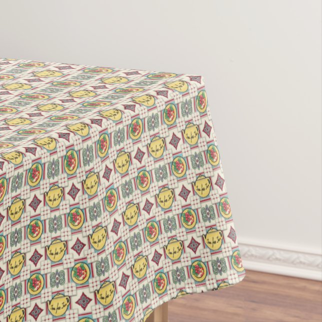 Nappe 1940 Motif de cuisine avec théières jaunes 60" x10 (In Situ)