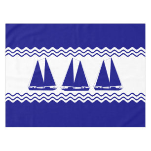 Nappe 3 Bateaux Marine Bleu Et Blanc Décor Côtier