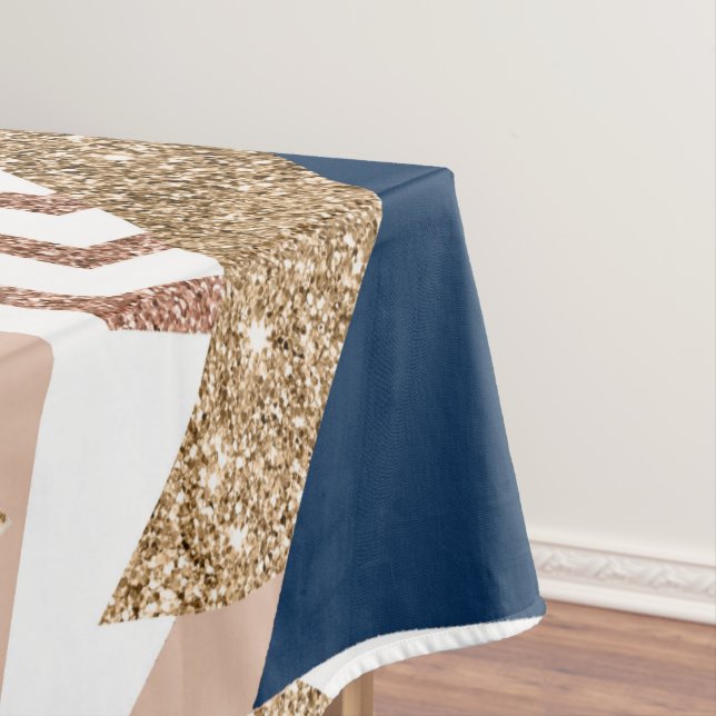 Nappe 80s Abstrait tendance | Marine et Rose Motif d'or (In Situ)