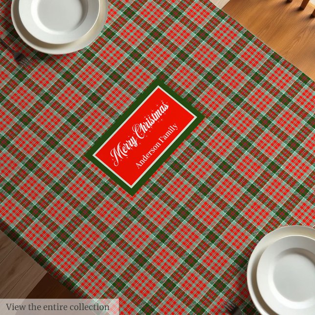 Nappe à carreaux monogrammée rouge vert chic de No (Monogram Plaid Tablecloth Red Green Christmas Chic)