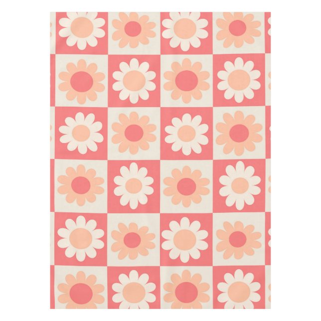 Nappe à damiers Super Peach Fuzz Retro Flowers Motif (Devant)