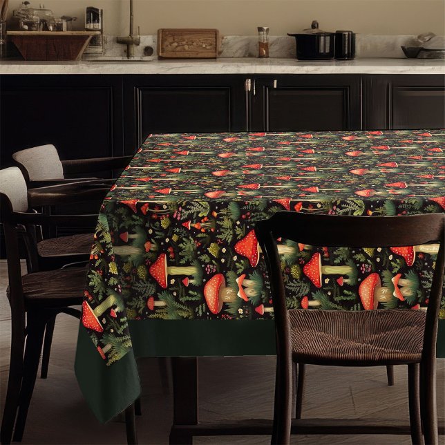 Nappe à l'esthétique rustique Champignons & Fougèr (Rustic Aesthetic Tablecloth Mushrooms & Ferns)