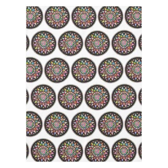 Nappe à motif indien mandala arc-en-ciel blanc (Devant)