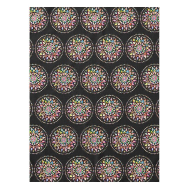 Nappe à motif indien mandala arc-en-ciel noir (Devant)