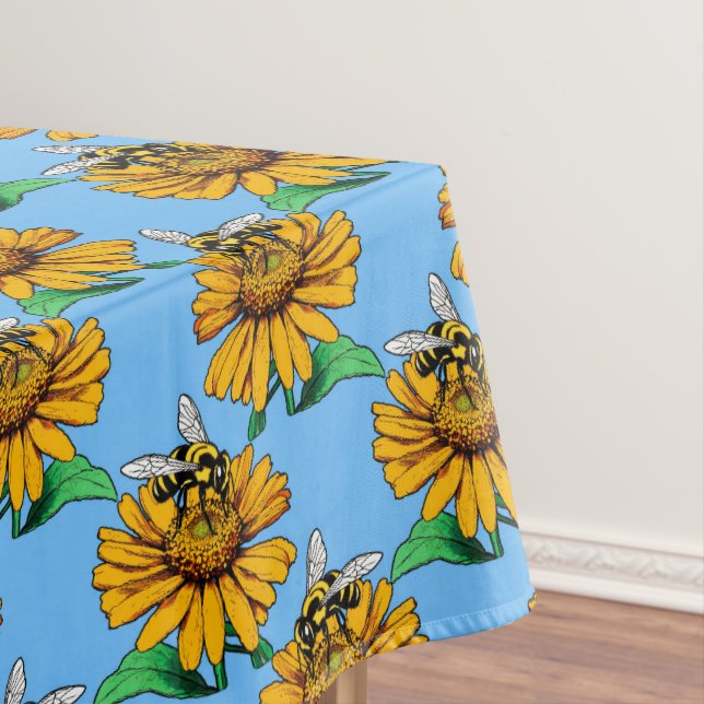 Nappe Abeille sur motif de fleur de tournesol bleu  (In Situ)