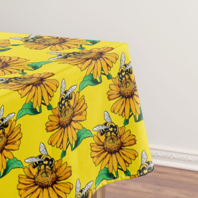 Nappe Abeille sur motif de fleur de tournesol jaune  (Créateur téléchargé)