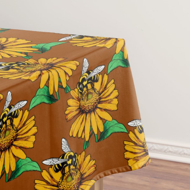 Nappe Abeille sur motif de fleur de tournesol marron  (Créateur téléchargé)