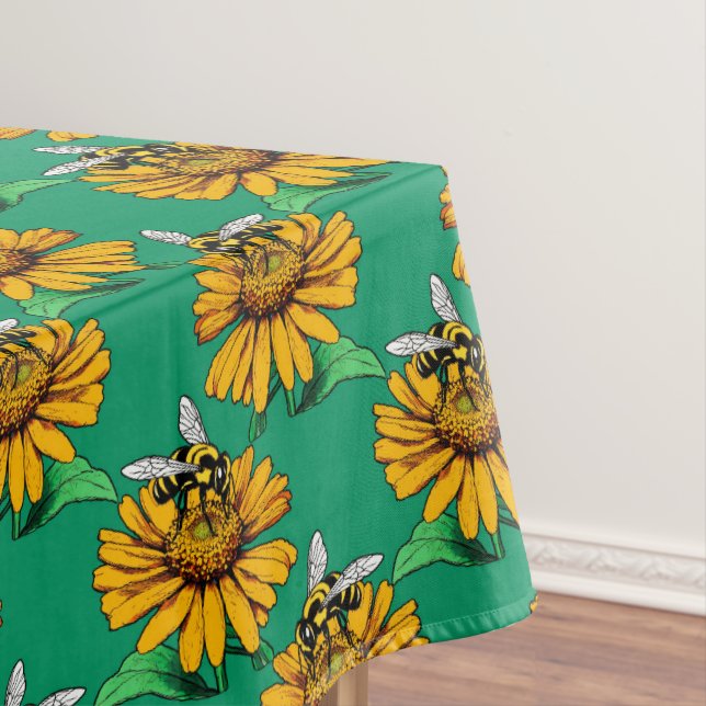 Nappe Abeille sur motif de fleur de tournesol vert  (In Situ)