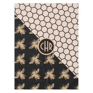 Nappe Abeilles noires et d'or et monogramme d'abeille ro